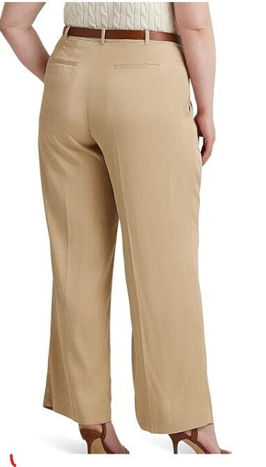 Lauren Ralph Lauren Women's Tan Solid High-Rise Wide-Leg Pants Plus Size 22W