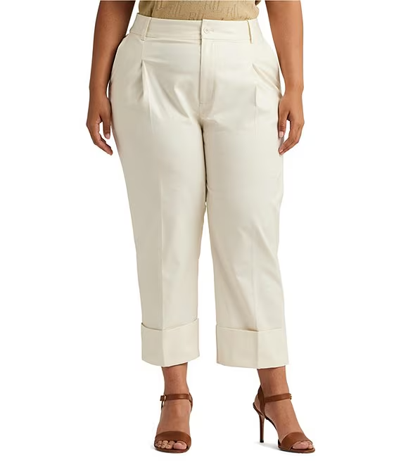 Ralph Lauren Women Winter Cream Double-Faced Stretch Cotton Ankle Pants Size 14W