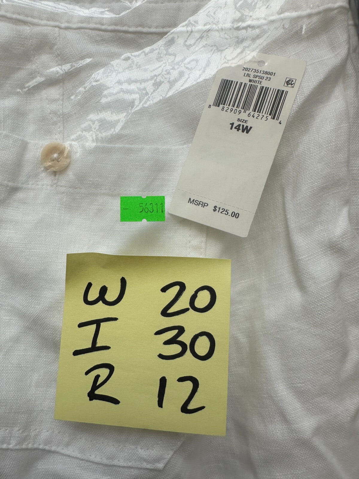 Lauren Ralph Lauren Women's White Solid Linen Pockets Drawcord Pants Size 14W