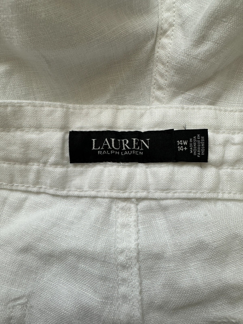Lauren Ralph Lauren Women's White Solid Linen Pockets Drawcord Pants Size 14W