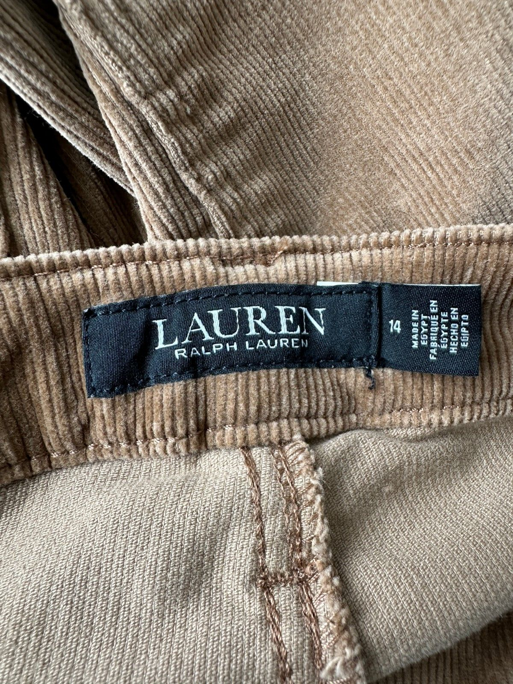 Lauren Ralph Lauren Camel Brown Straight Leg High Rise Corduroy Pants Size 14