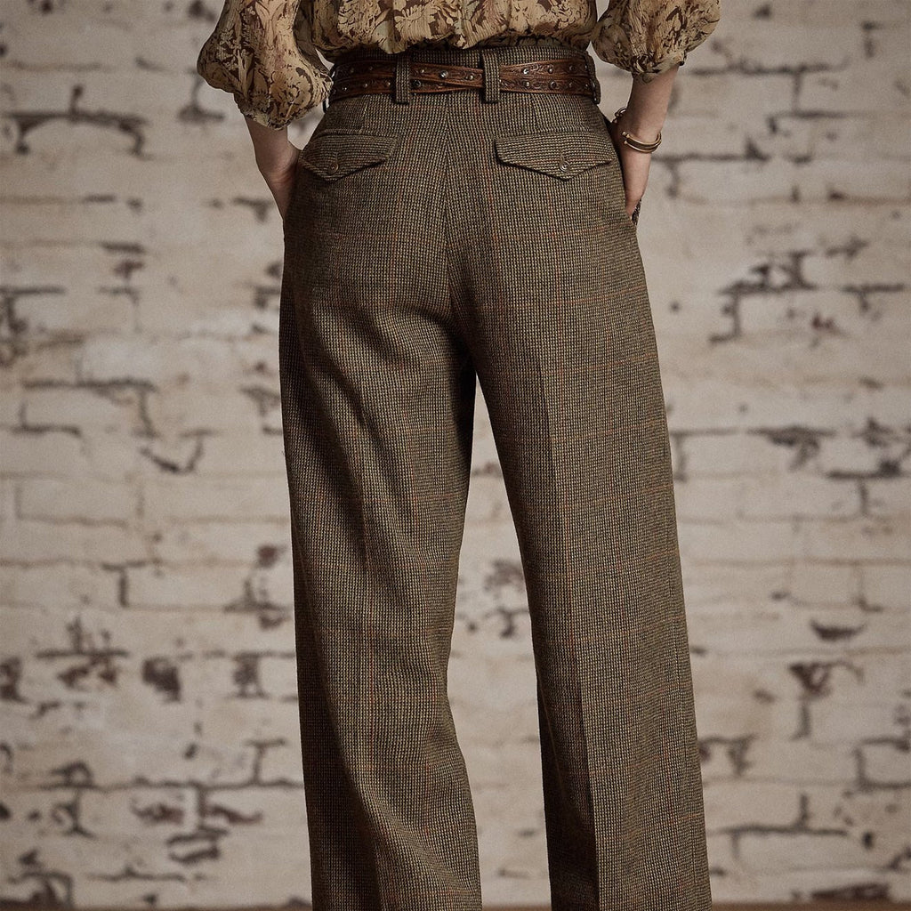 RRL by Ralph Lauren Womens Windowpane Tweed Trousers Green/Brown/Multi