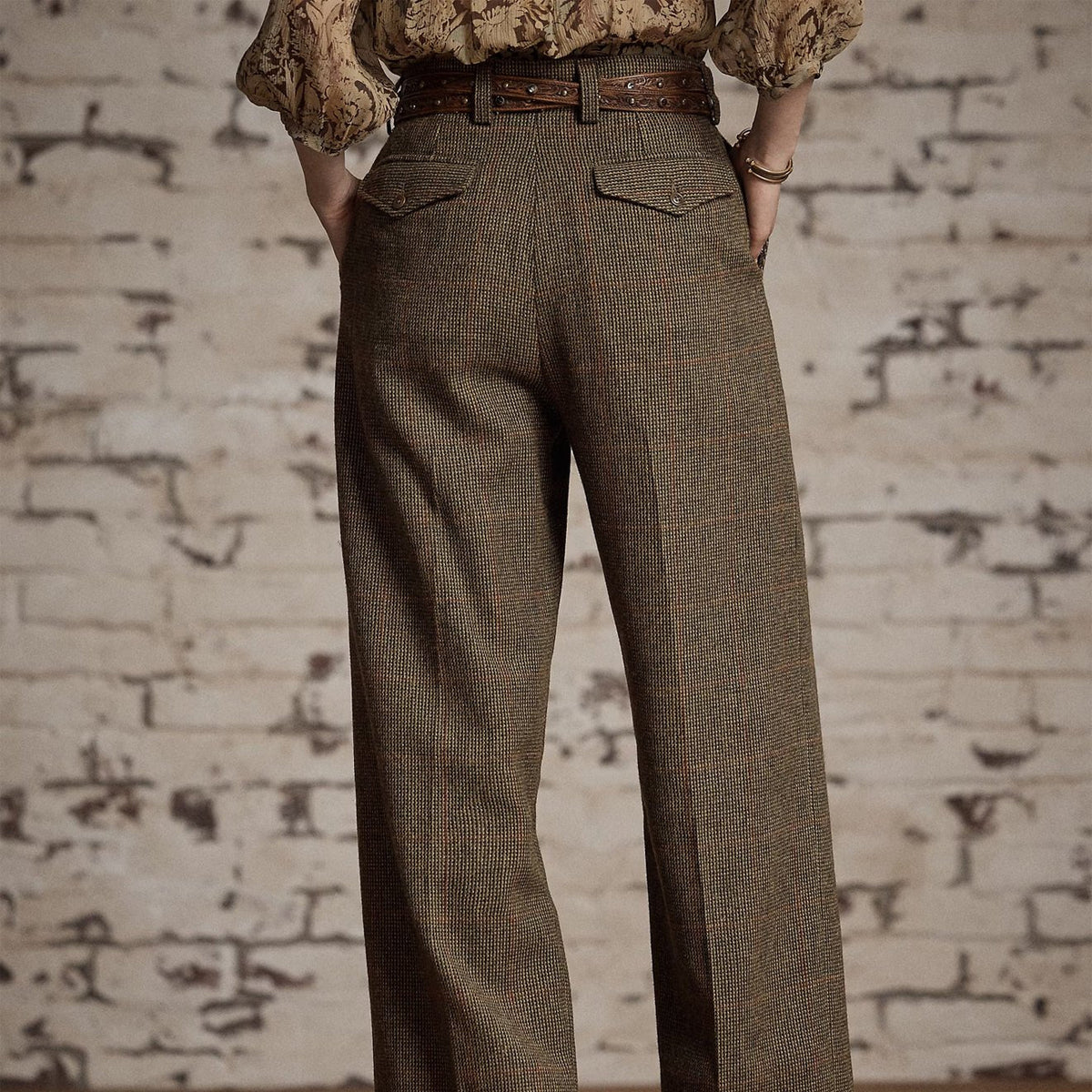 RRL by Ralph Lauren Womens Windowpane Tweed Trousers Green/Brown/Multi
