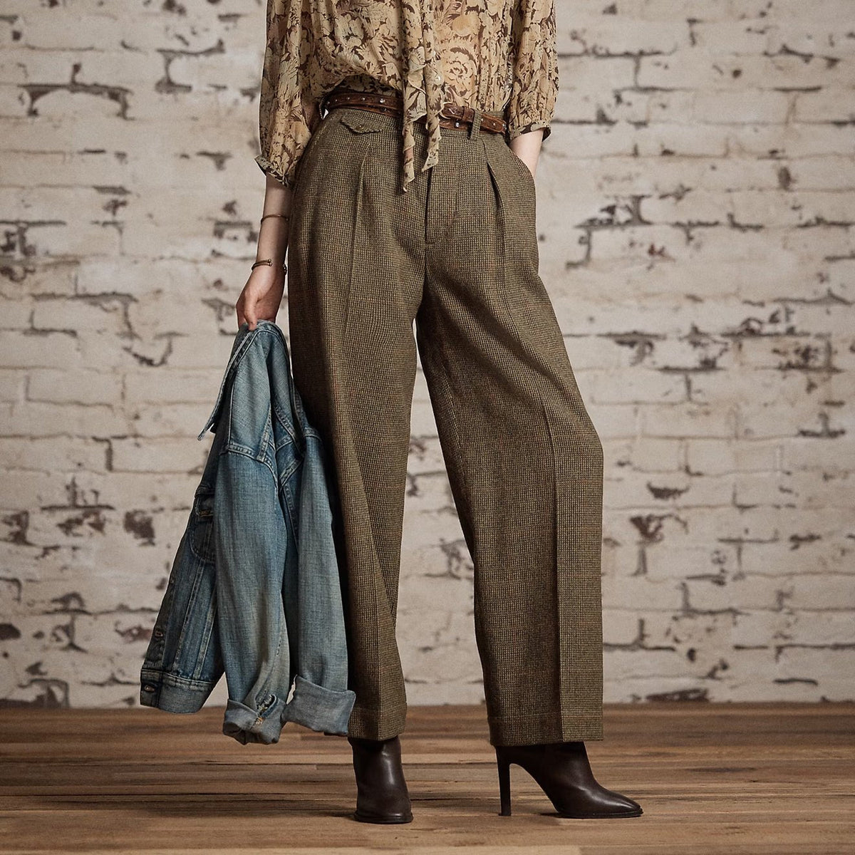 RRL by Ralph Lauren Womens Windowpane Tweed Trousers Green/Brown/Multi
