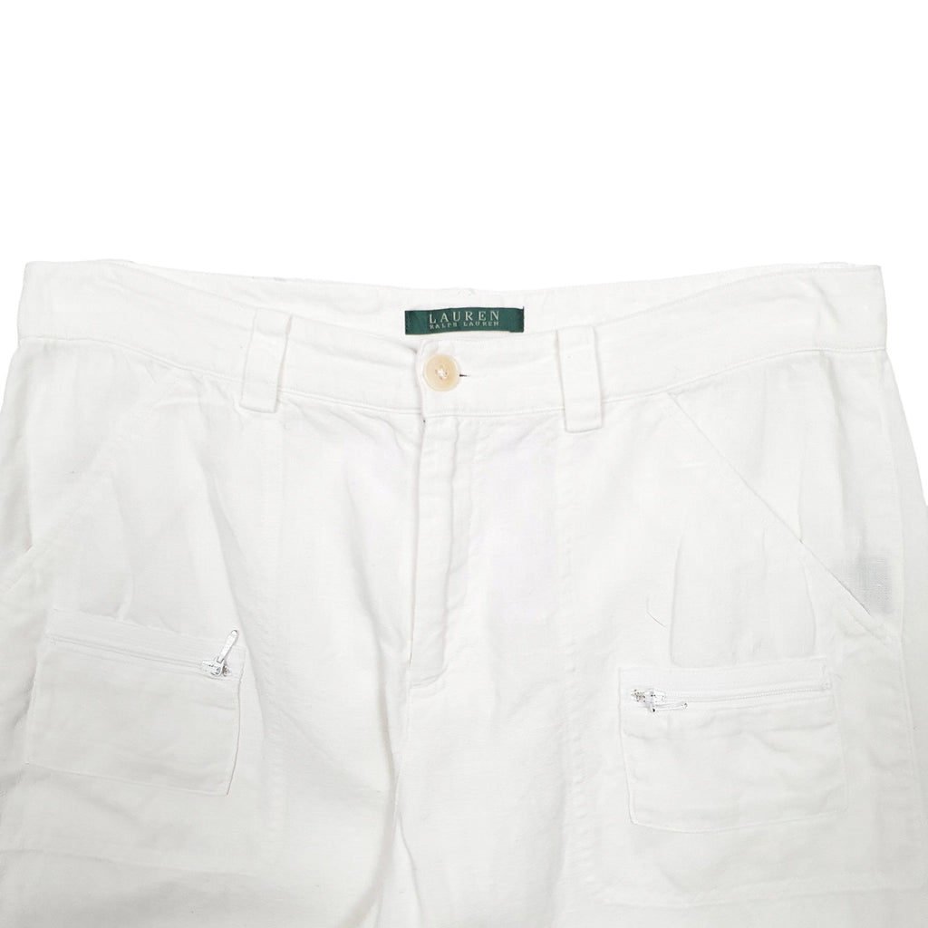 Womens Ralph Lauren White Chino Cotton  &  Linen  Trousers UK12