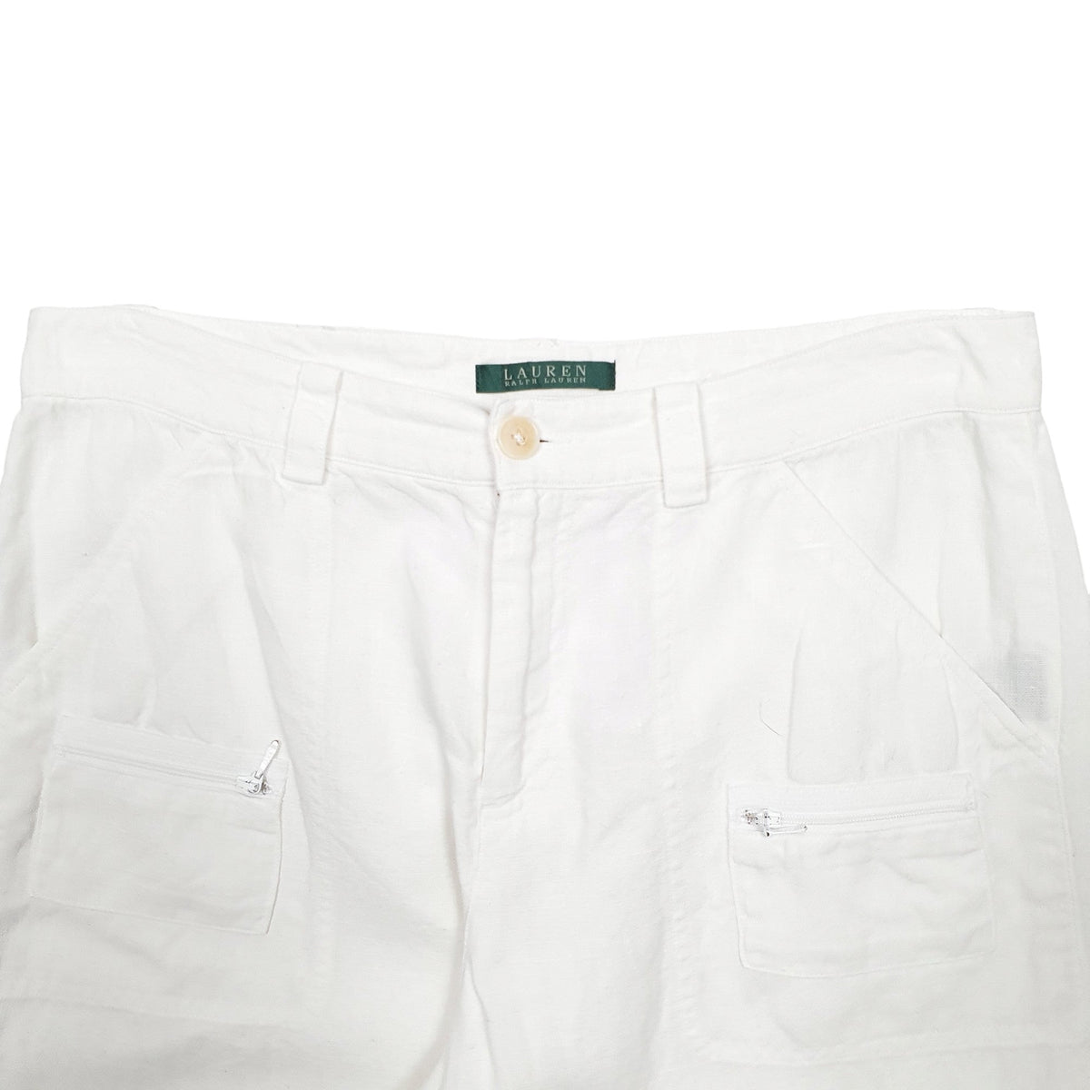Womens Ralph Lauren White Chino Cotton  &  Linen  Trousers UK12